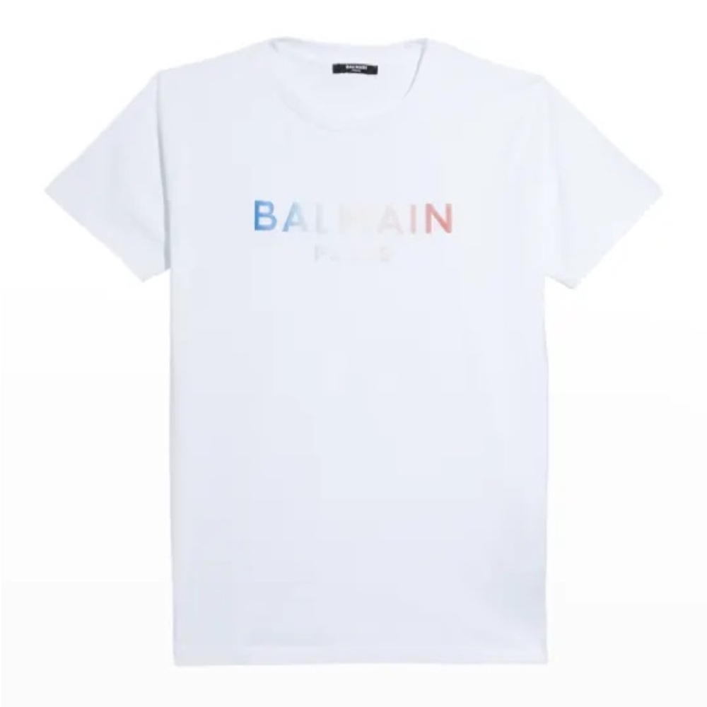 Balmain women/kids White Tee with Subtle Multicolor Logo